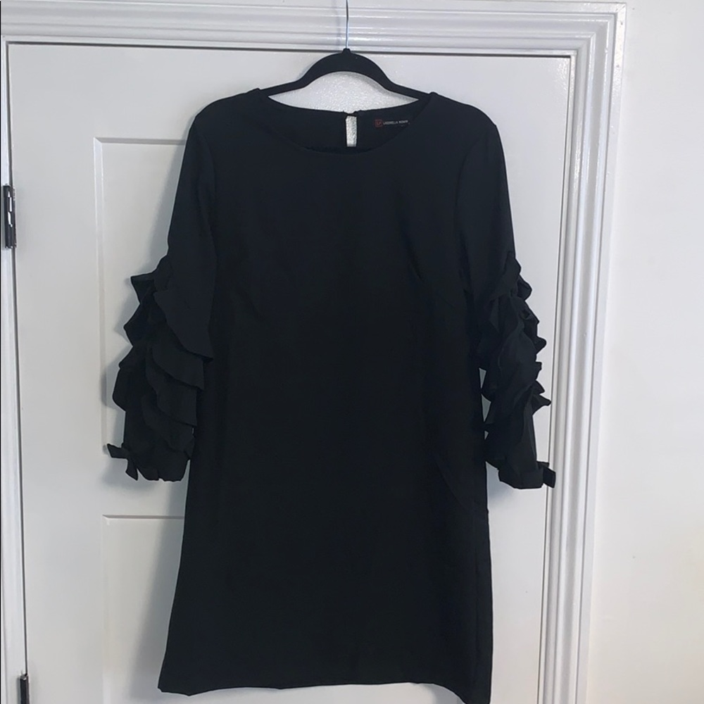 BLACK RUFFLE SLEEVE DRESS SIZE SMALL. NEW!